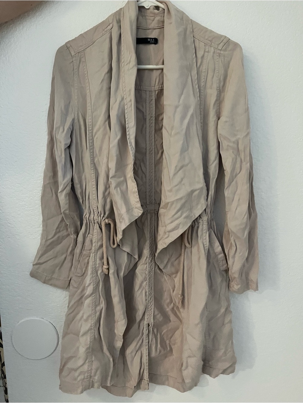 Beige Drawstring Trench Coat Jacket